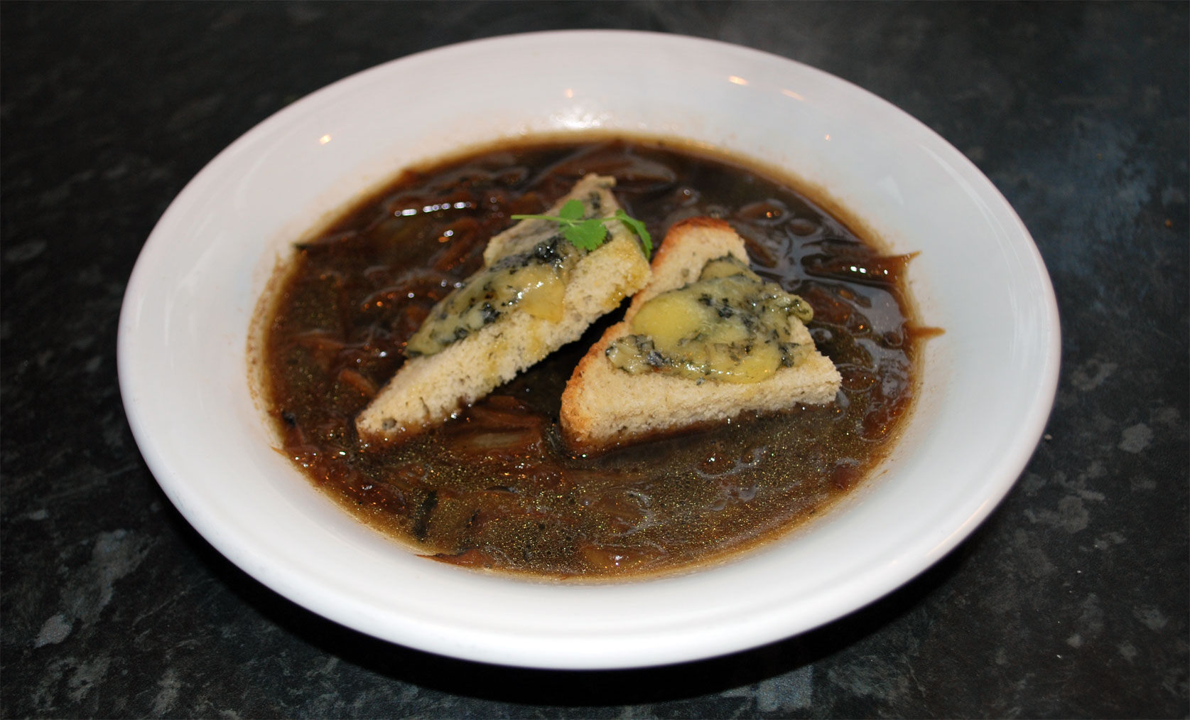 Beer Soup with Stilton Toasts
