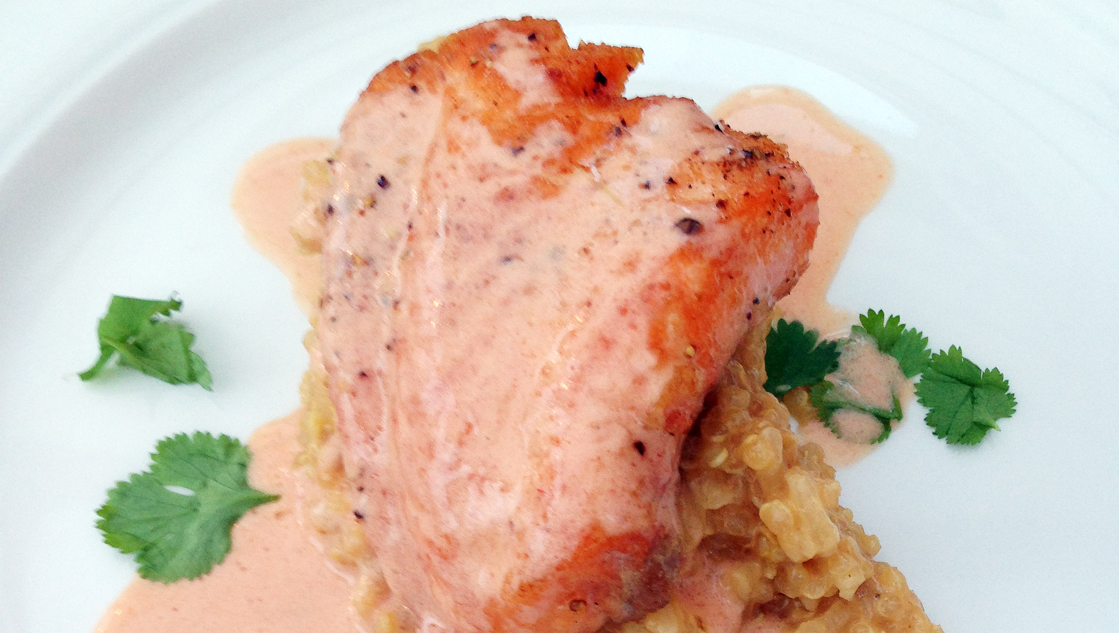 Salmon with Prawn Sauce on Quinoa